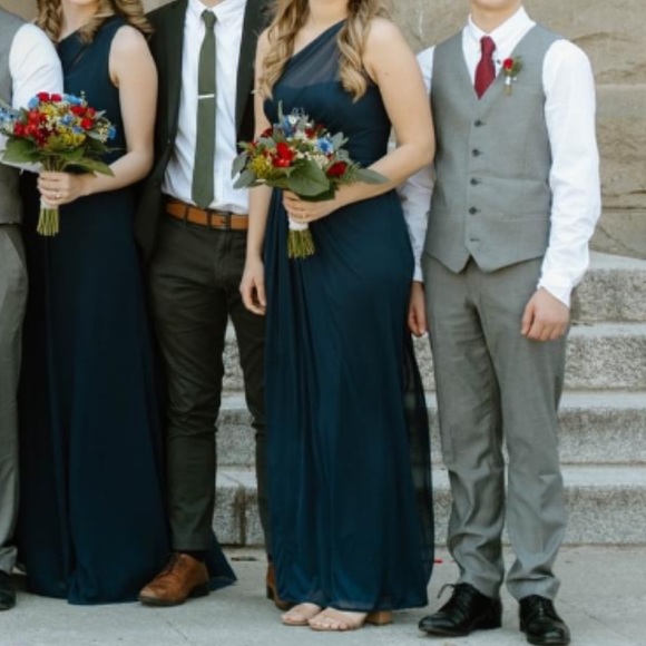 David’s Bridal One Shoulder Navy Bridesmaid Dress - Picture 5 of 5